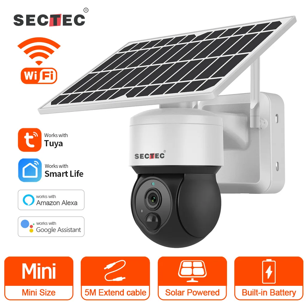 Solor Camera PTZ Security Camera 1080P Wireless WiFi  with  Tuya APP solar power camera