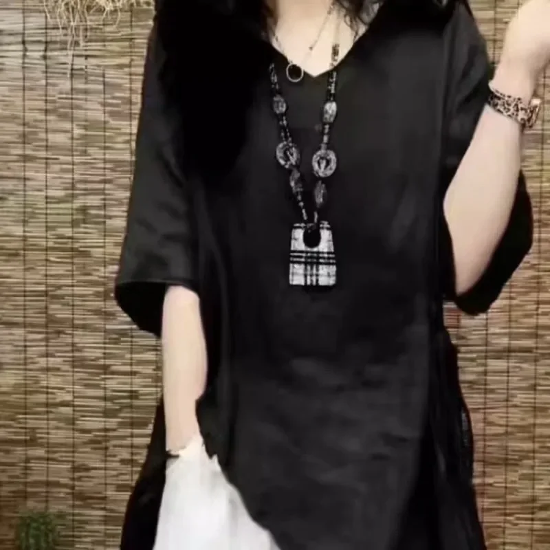 

Весенне-летняя однотонная блузка, женские повседневные рубашки, пуловеры, модные женские свободные блузки с короткими рукавами из хлопка и льна