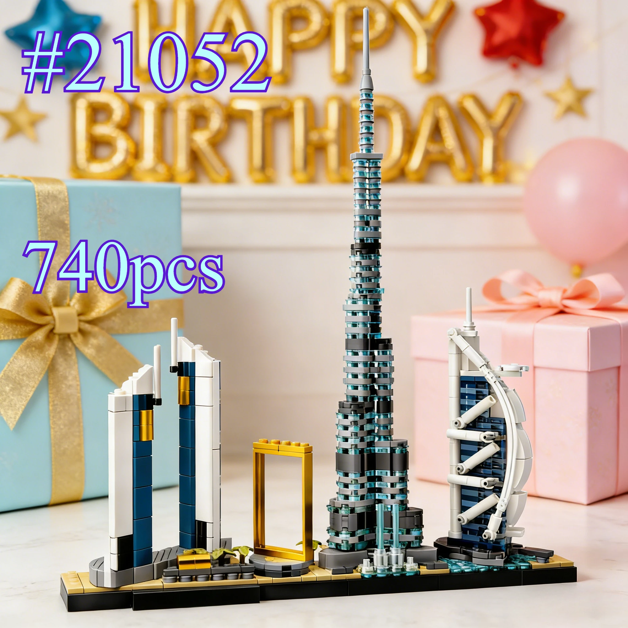 

Великолепные архитектурные конструкции Дубая, наборы строительных блоков 21052, подходят для подарков на день рождения, совместимы с деталями Lego, 740 шт.