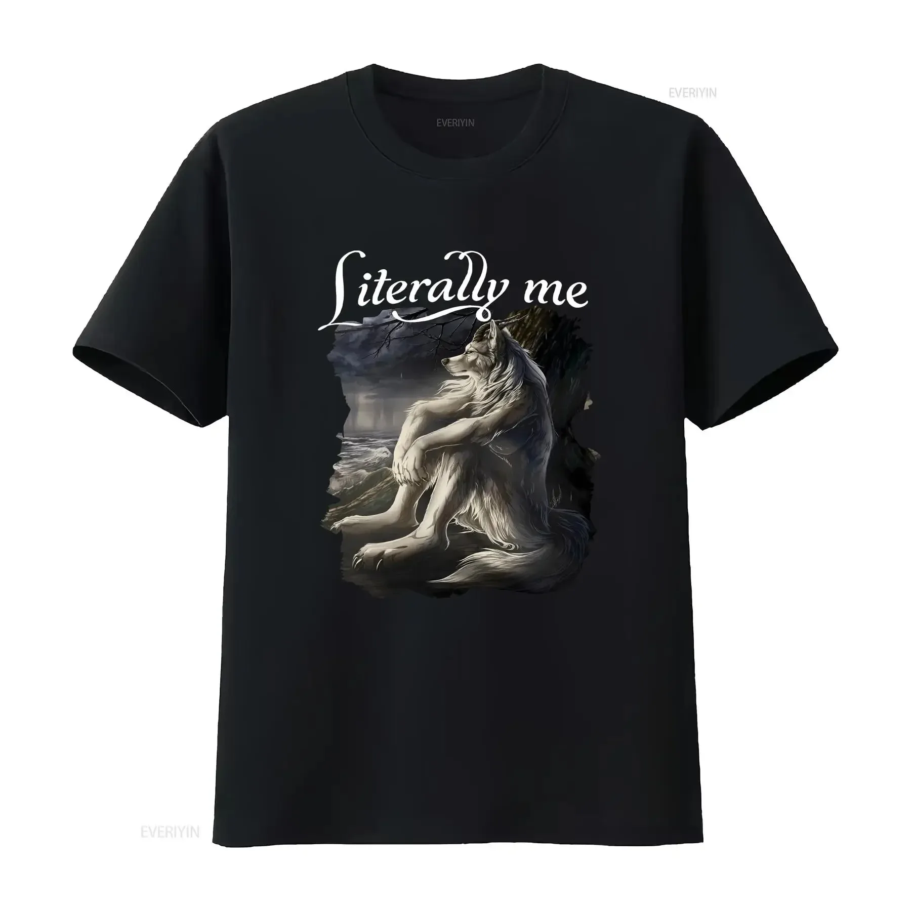 

Сидящий волк, буквально я, забавный мем для футболки, винтажный стираный универсальный мягкий эластичный топ с рисунком для повседневной носки