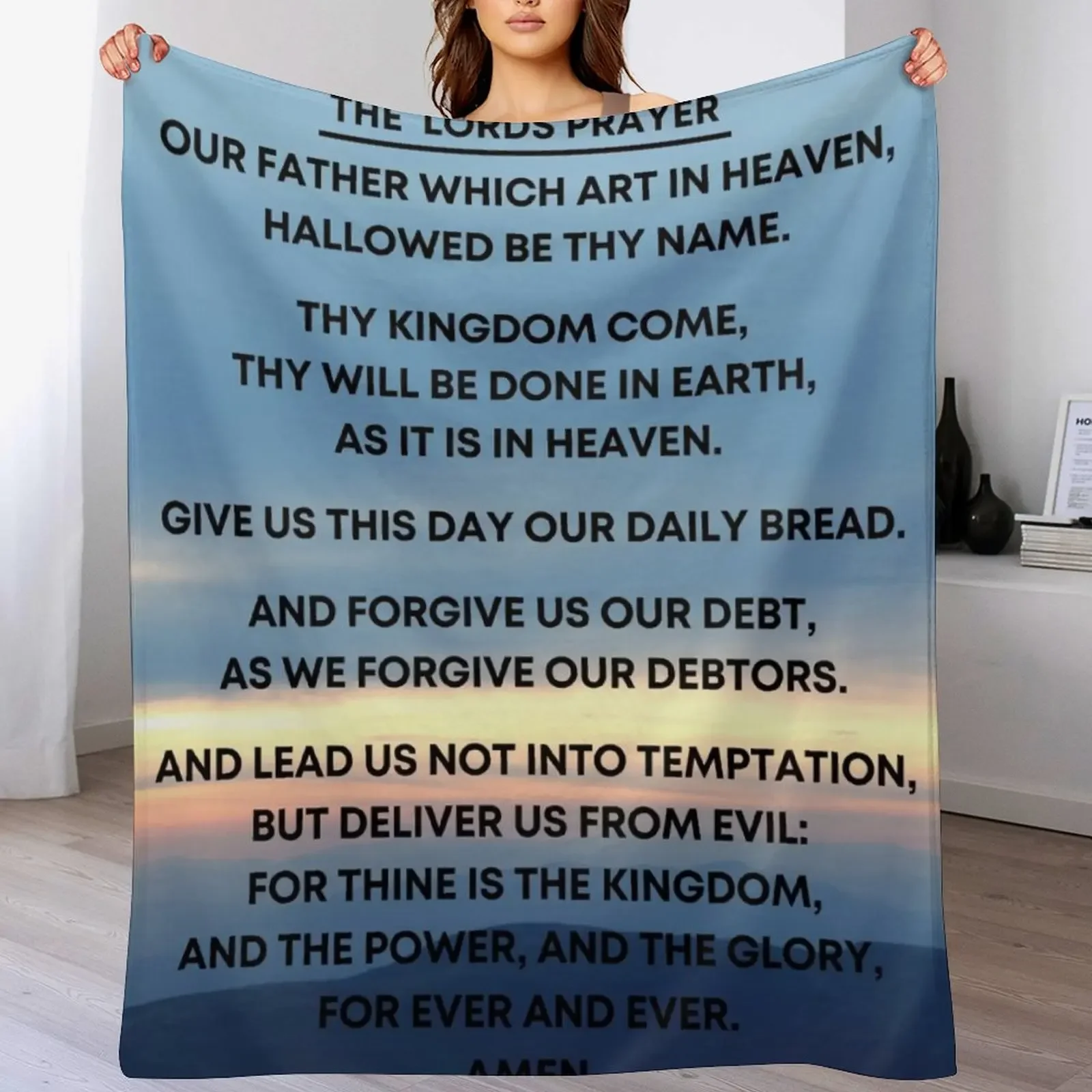 

The Lords Prayer KJV - Cloudy Sunset Background Throw Blanket Plush Fuzzy Cozy Blanket for Couch Sofa