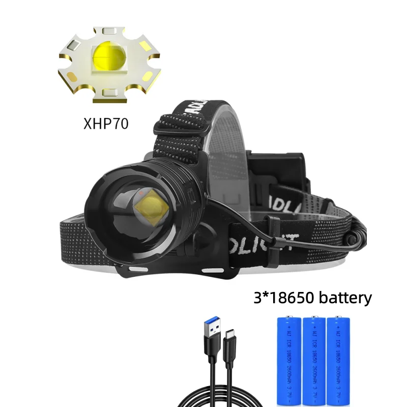 JIASHUAIXIN Nieuwe 30W LED-inductiekoplamp XHP70 Inductie met hoge intensiteit ondersteunt uitgang van 3 18650 inductiekoplamp