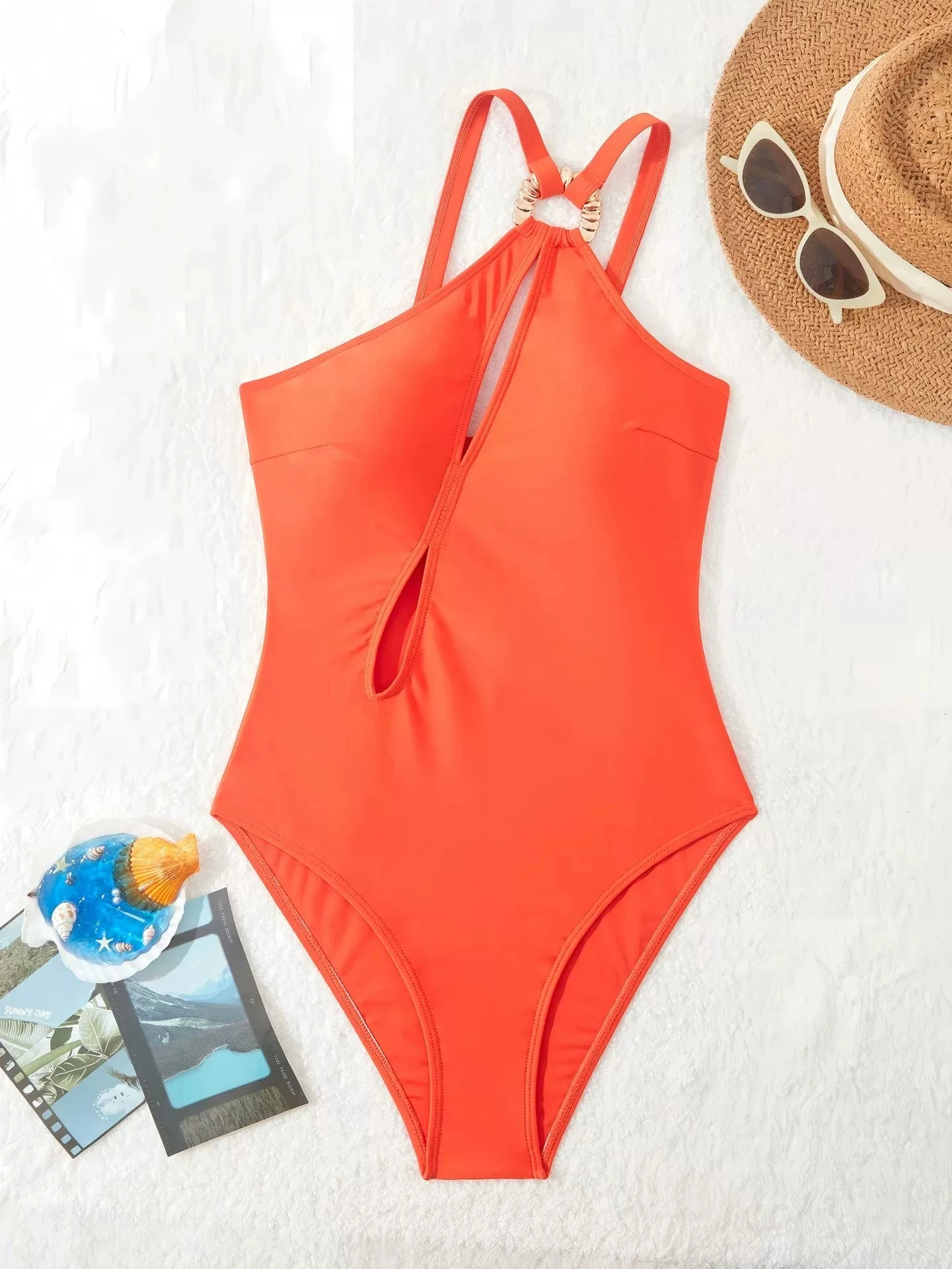 

Сексуальный женский купальник на одно плечо, оранжевый, с вырезами, без спинки, с эффектом утяжки живота, цельный купальник 2026, пляжный купальник-монокини