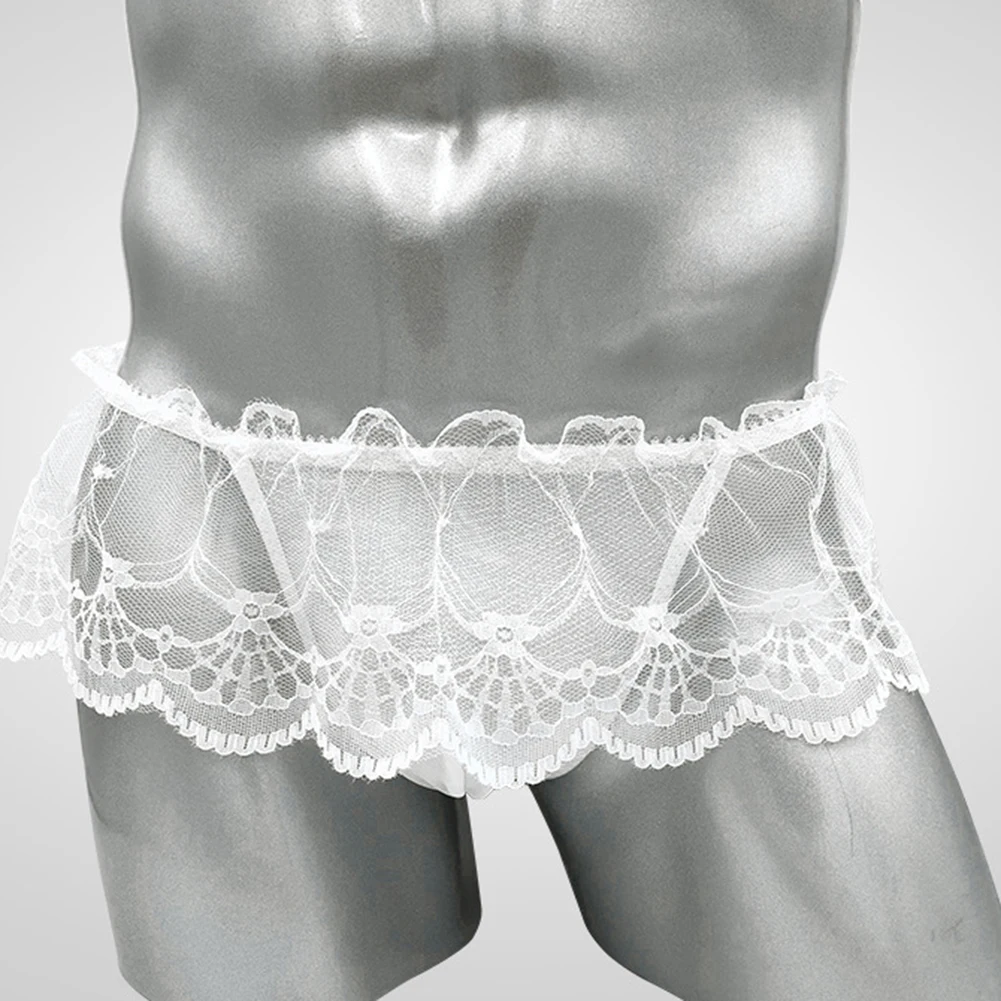 

1pc Sexy Men Briefs Thongs See Through Lace Exotic Underwear Low Waist Skirts Panties T-back G-strings Jockstrap