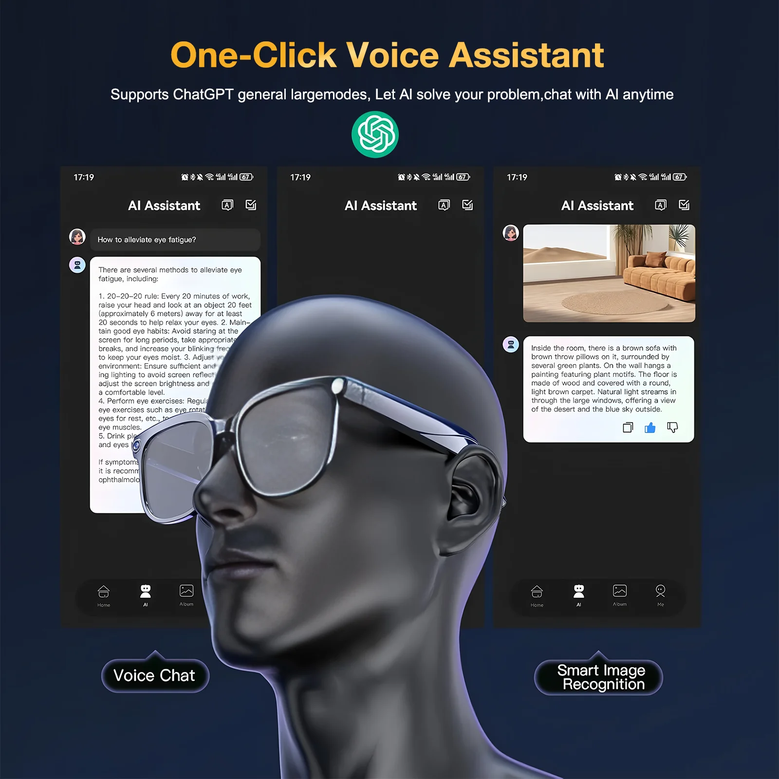 800W KI-Kamera Smart-Brille Echtzeit-Übersetzung Chat 1080P Videoaufnahme IP65 Wasserdicht 41g Ultraleicht