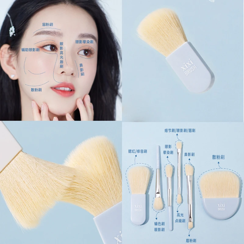 Ensemble de mini pinceaux de maquillage, ombre à barrage, fond de teint, correcteurs, poudre, fard à joues, outil de maquillage de beauté, brosse souple portable de voyage, 6 pièces