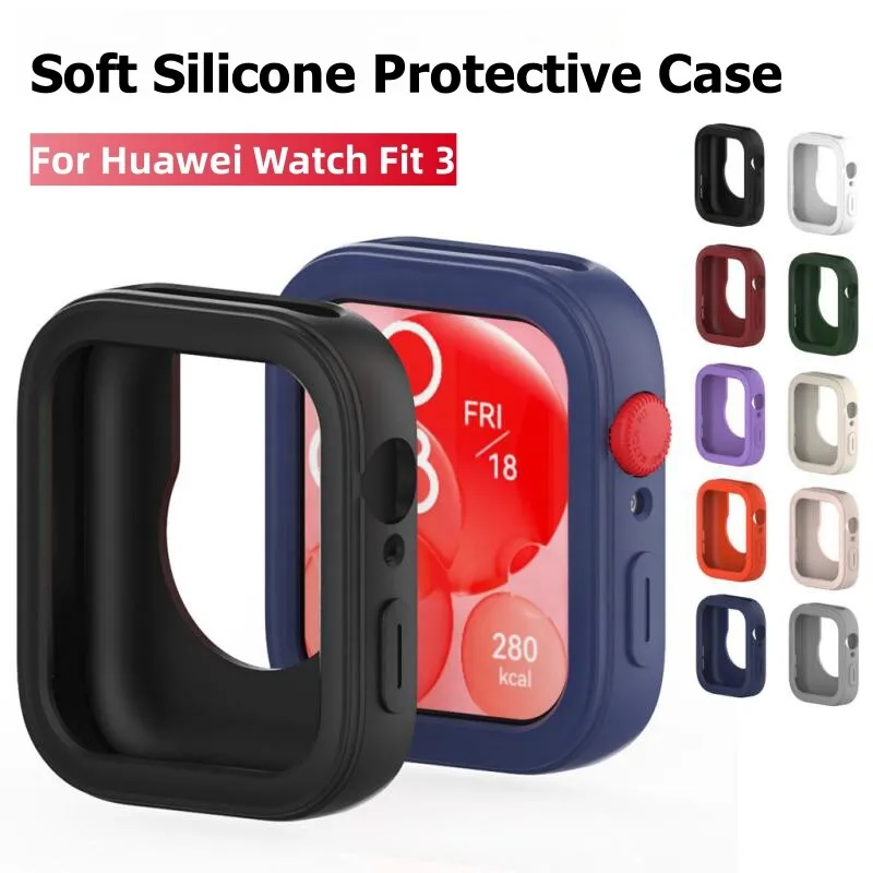 Silicone Watch Protector Shell for Huawei Watch Fit3, Soft TPU Shockproof Colorful Shell Bumper Frame for Huawei Fit3 Accessory