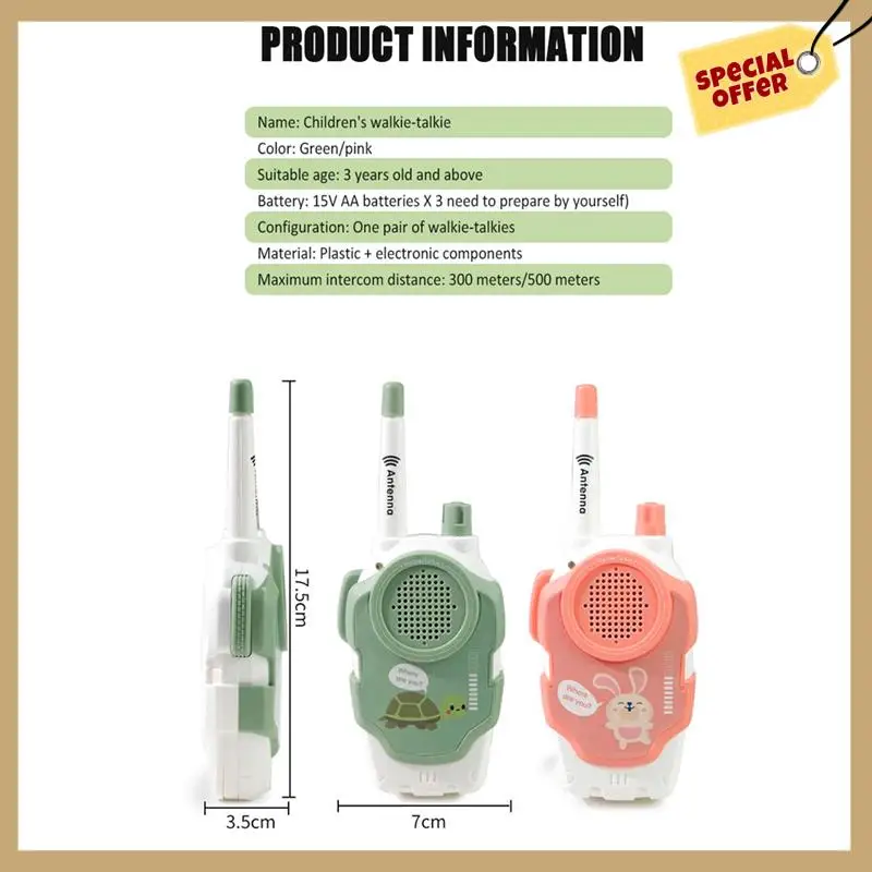 Rendimiento estable-Walkie Talkie para niños Walkie Talkie inalámbrico de dibujos animados 300M plástico portátil teléfono para niños Walkie Talkie juguete intercomunicador