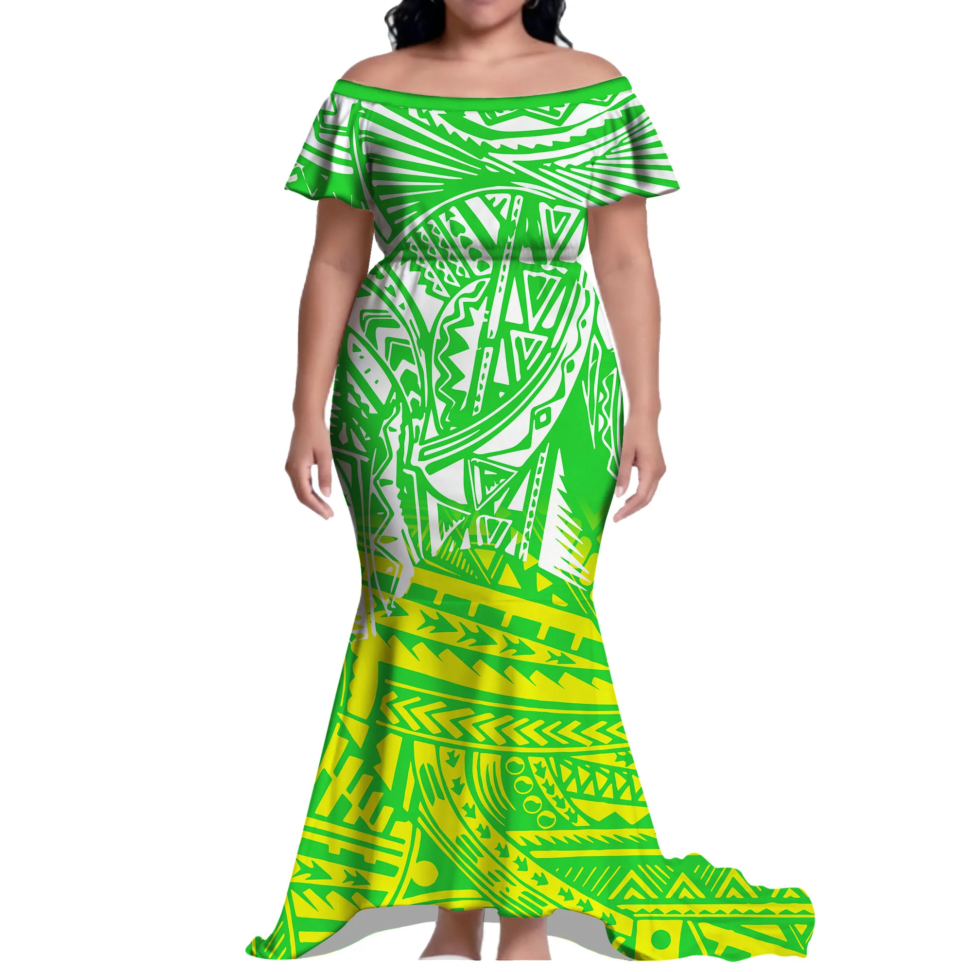 

Polynesian Off-The-Shoulder Evening Dress Elegant Cinched Waist Long Skirt Floor-Length Women'S Dress Party And Festival Dress