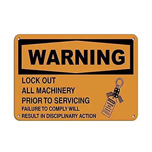 Caution Lock Out All Machinery Prior to Servicing Wall Poster Tin Sign Vintage BBQ Restaurant Dinner Room Cafe Shop Decor