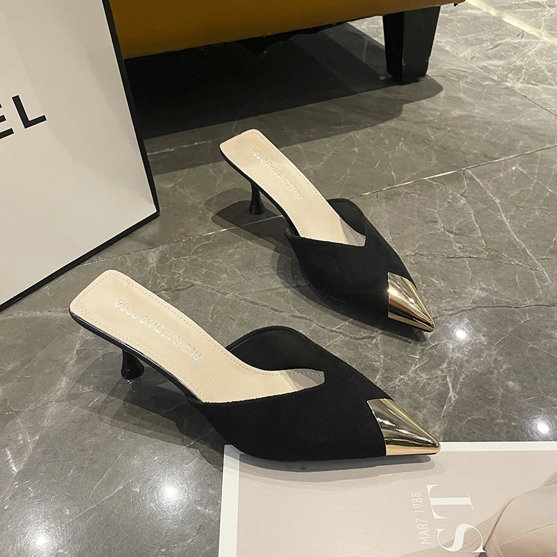 

Туфли на тонком каблуке с закрытым носком, туфли-лодочки для женщин, 2025, шлепанцы на плоской подошве, туфли-лодочки с острым носком, туфли на плоской подошве с закрытым носком, Fem