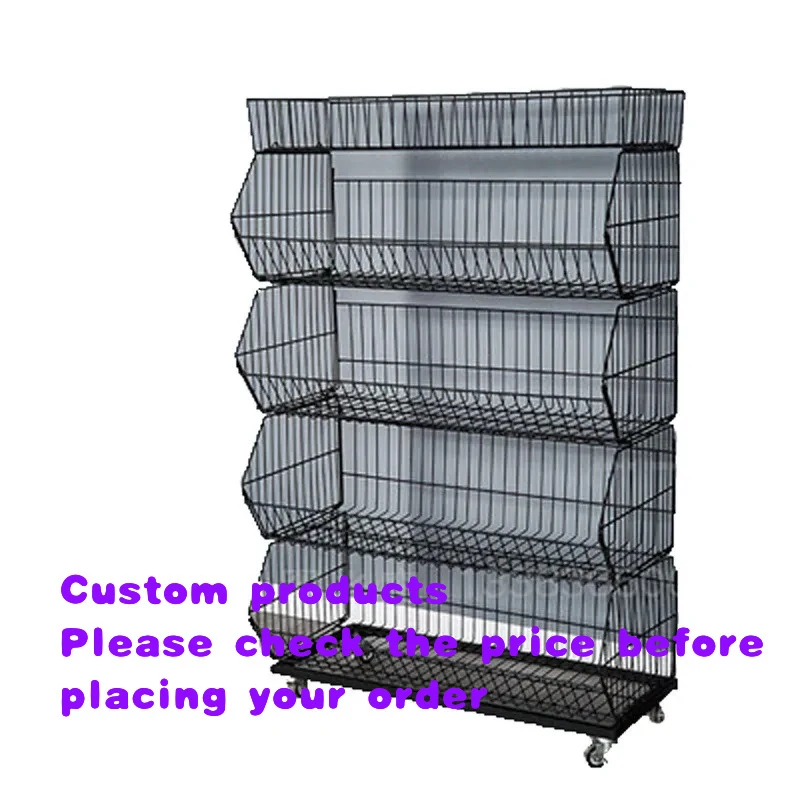 custom.5-Tier Light Duty Metal Wire Basket Display Rack with Powder Coated 60L Capacity Supermarkets & Snack Stands