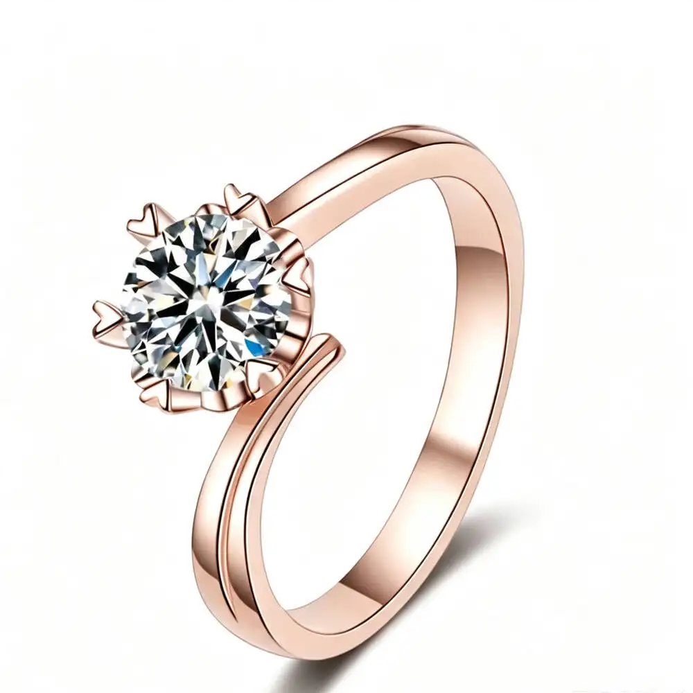925 Sterling Silver Heart Prong Bypass Rose Gold Color Ring D VVS1 Moissanite Multi Tone Promise Fine Jewelry For Women
