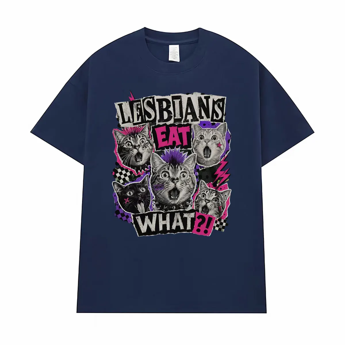 Lustige Lesben-Foodie-Punk-Katzen-Grafik-T-Shirts für Männer und Frauen, modische Vintage-Kurzarm-T-Shirts, Sommer-Tops, 100 % Baumwoll-T-Shirt – Detail 3