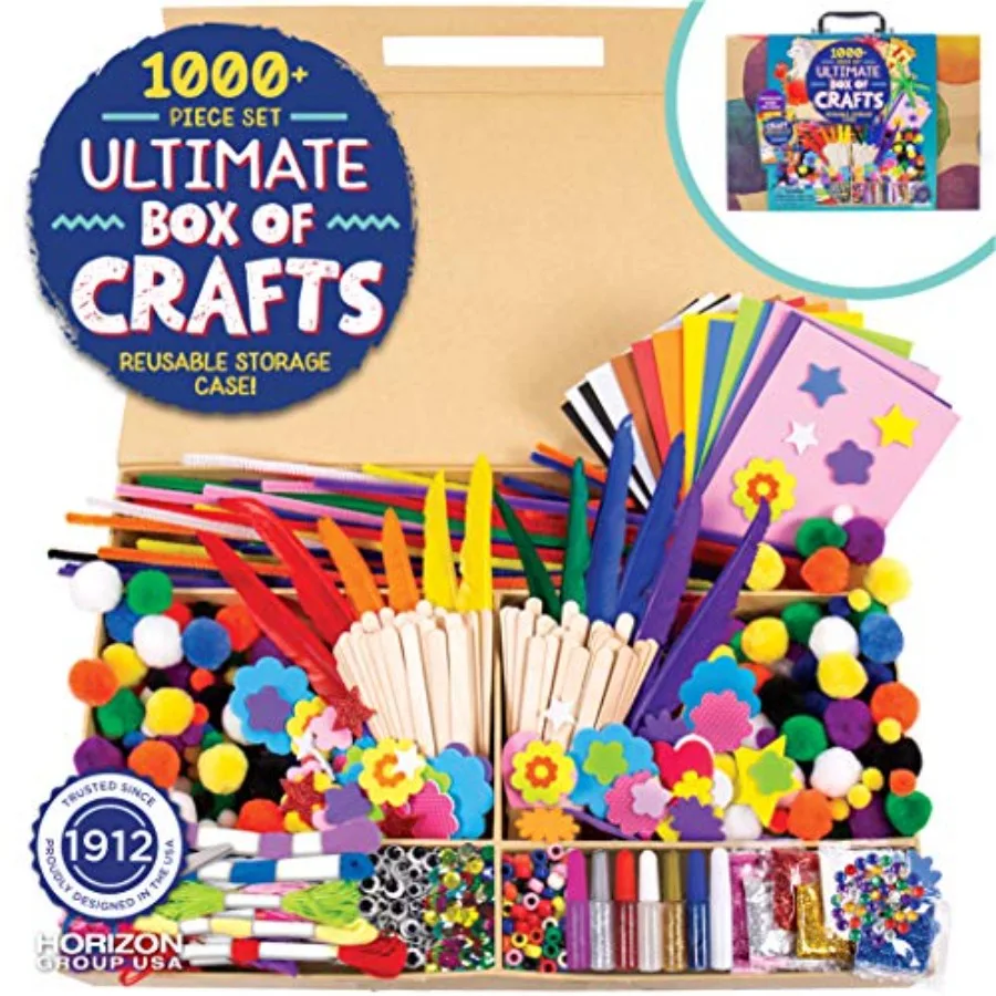 

Набор для творчества Ultimate Craft Box: 1000 предметов, кейс для хранения, отлично подходит для дошкольников, взрослых и групповых занятий.