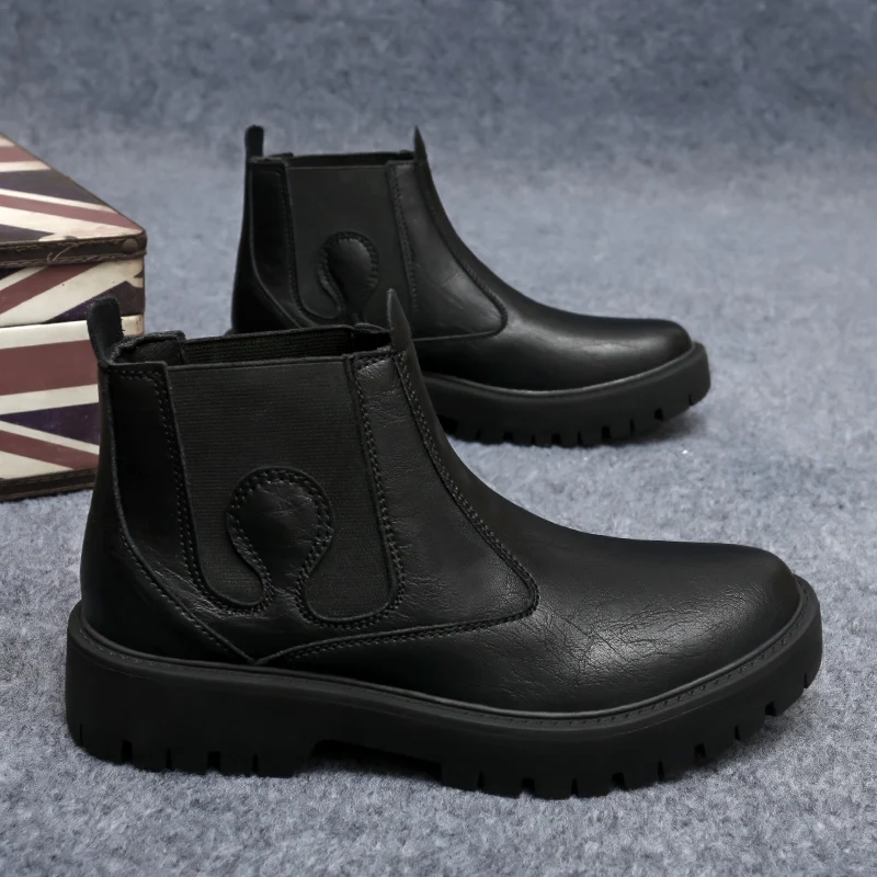 

New Autumn Winter Thick Soled Casual Business Men Boots Simple Fashionable Non Slip Warm Plus Size (37-47) Short Boots