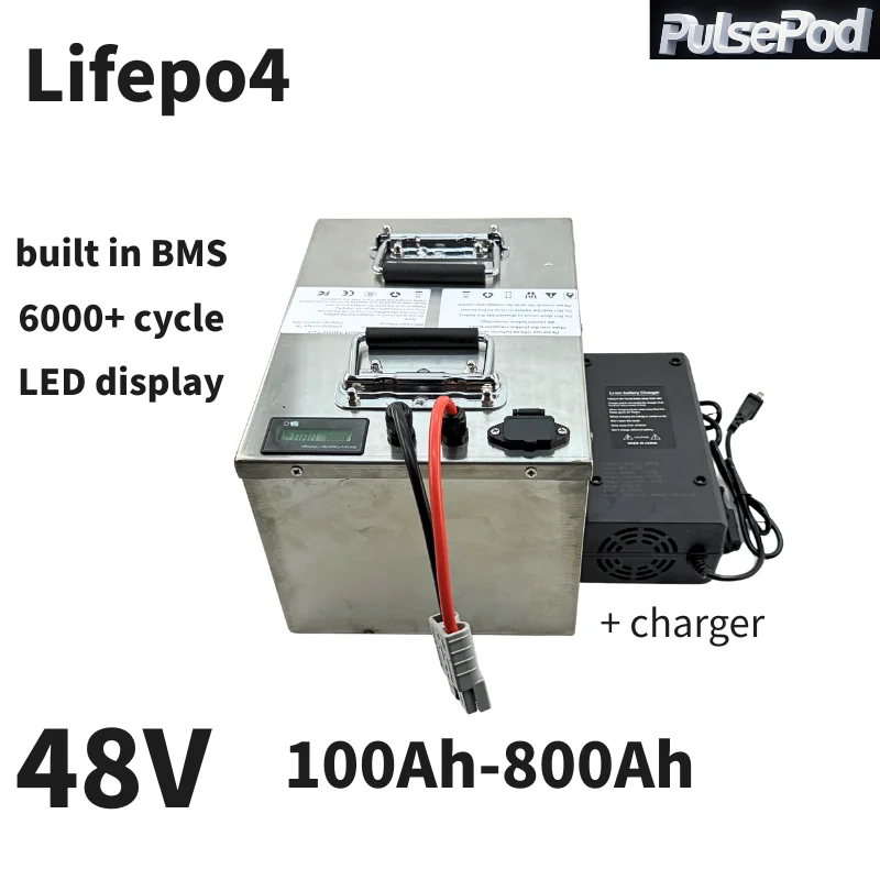 

PulsePod 72V 50Ah 60AH 80AH 100AH 120AH 150Ah 200AH LifePo4 литиевая батарея, тележка для гольфа, электромобиль + зарядное устройство