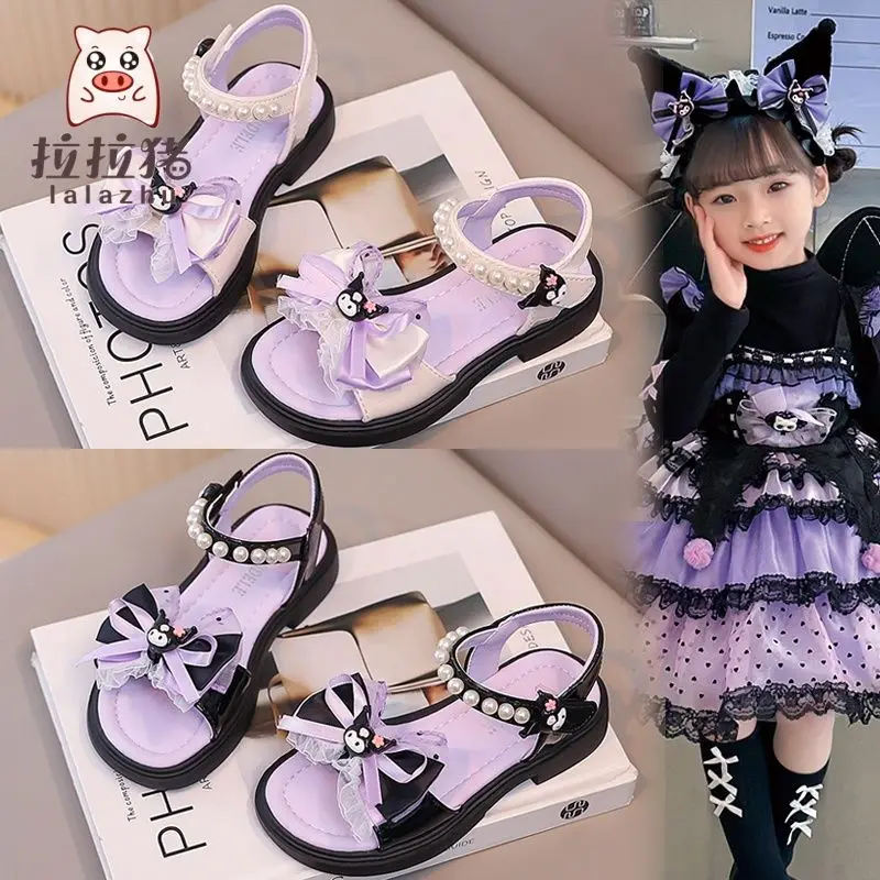 Kuromi أنيمي Kawaii سانريو Ins موضة الطفل صندل كاجوال صيف 2025 لطيف الكرتون الأطفال لينة سوليد الأحذية الهدايا اللعب