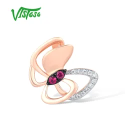 VISTOSO Genuine 14K 585 Rose Gold Pendant For Women Red Stones Ruby Diamond Butterfly Wedding Anniversary Charm Fine Jewelry