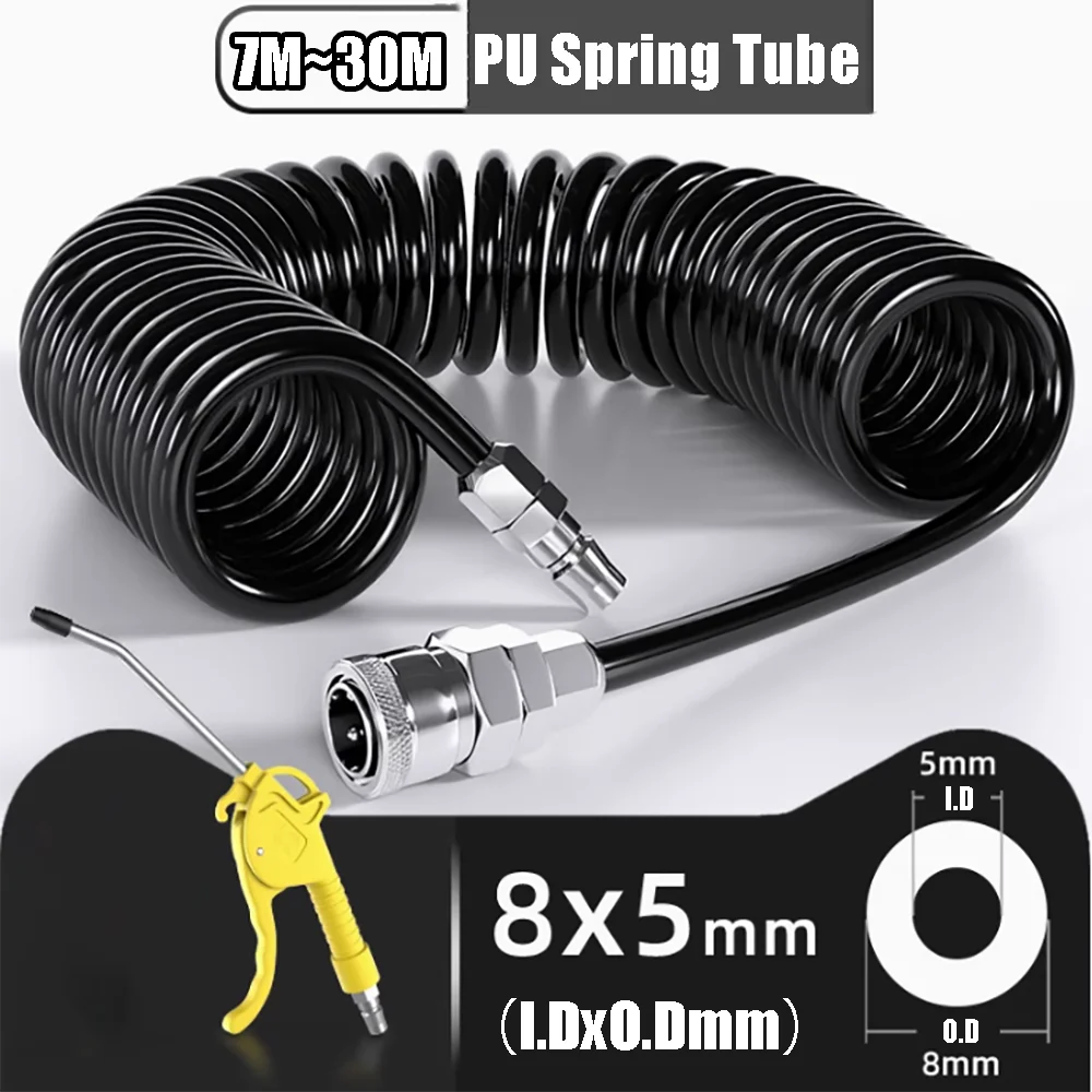 PU Spring Air Tube Hose Air Pump Air Compressor Pneumatic High-Pressure Telescopic Spiral Tube Truck Dust Gun Air Duct 8mm