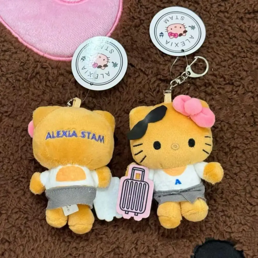 Sanrio Stoffpuppe zum Aufhängen, Schlüsselanhänger, schwarze Haut, Gepäckkoffer, Hello Kitty-Puppe, hängender Schlüsselanhänger, Cartoon-Kitty-Katzen-Taschenzubehör