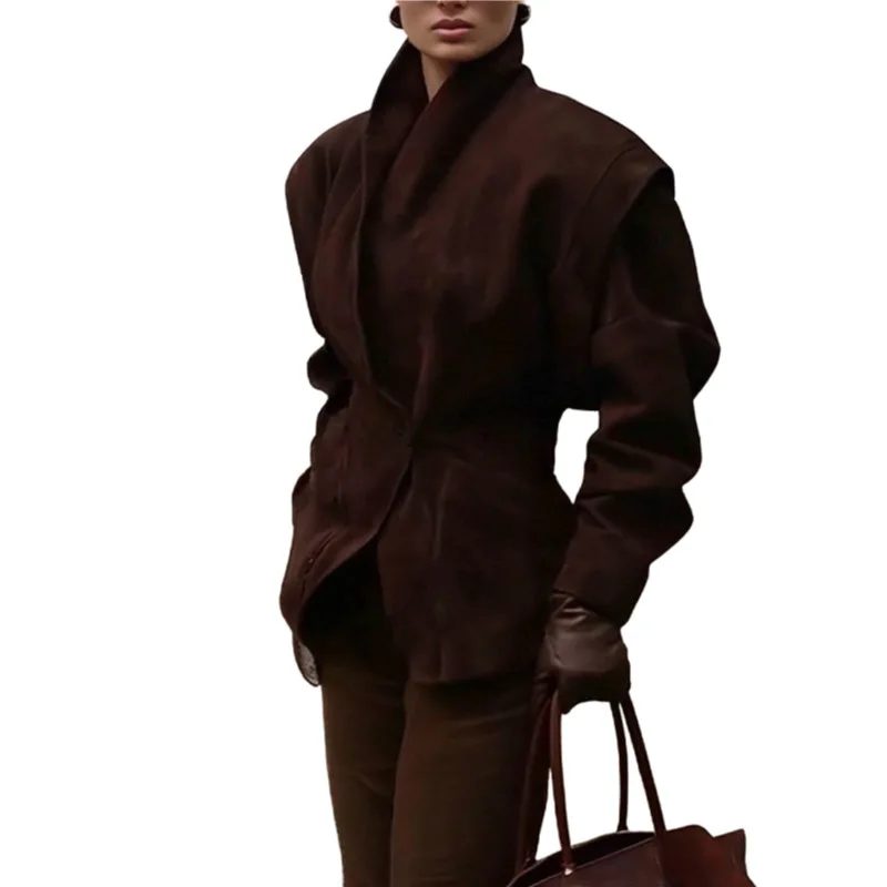 

2025 New Fashion Lapel Long Sleeve Jacket Women Autumn Casual Solid Color Lace-up Button Jacket Top For Women