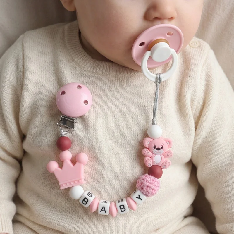 

Personalized Baby Pacifier Clip Custom Name Silicone Dummy Holder Soother Chain for Newborn Shower Gift