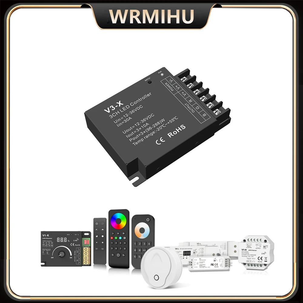 

DC12-36V V3-X 2.4G RF RGB LED PWM Single Color CCT 0-100％ Dimmer 3In1 Controlle Wireless Remote 3CH For Light strip/COB