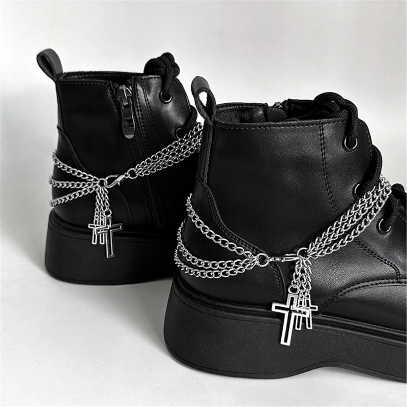 Elegante cadena para zapatos con colgante cruces ahuecadas, decoración zapatos aleación resistente para zapatos