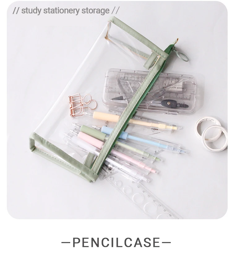 Estojo transparente de grande capacidade, bolsa simples para canetas, bolsa de cosméticos kawaii, material de escritório para estudo escolar