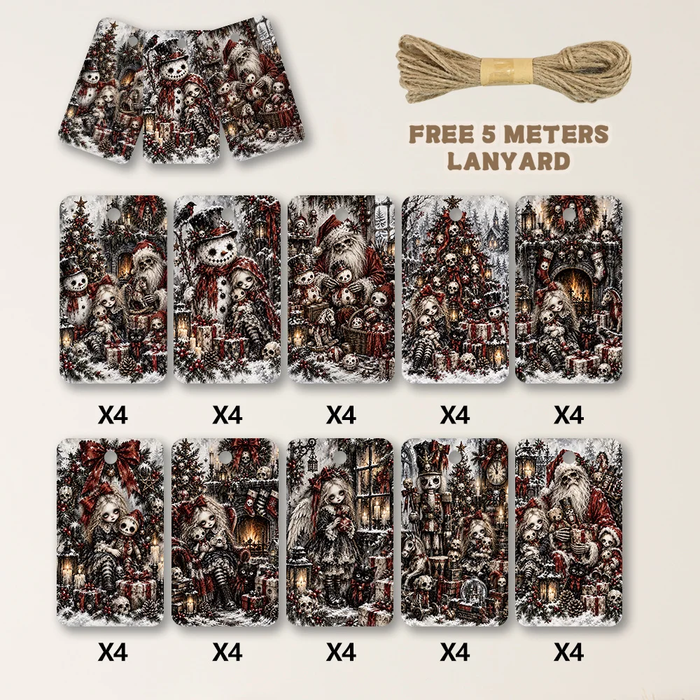 40pcs, Gift Tags, Dark Gothic Christmas Doll, Hanging Paper Labels for Gift Wrapping, Holiday Party Decor with String