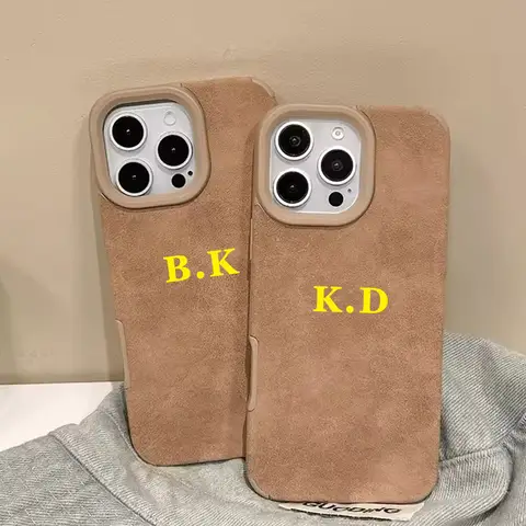Custom Text Case For iPhone SE X XS XR 7 8 Plus 11 12 13 14 15 16 Pro Max Mini 17 Air 7 8 Plus Brown Faux Leather Phone Case