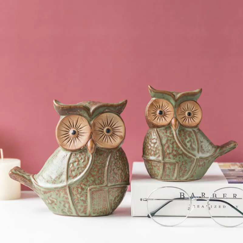 Nordic Ins Cute Ceramic Owl Miniature Model Figurine Ornament Entrance Table Desktop Funny Animal Crafts Gifts Home Decoration