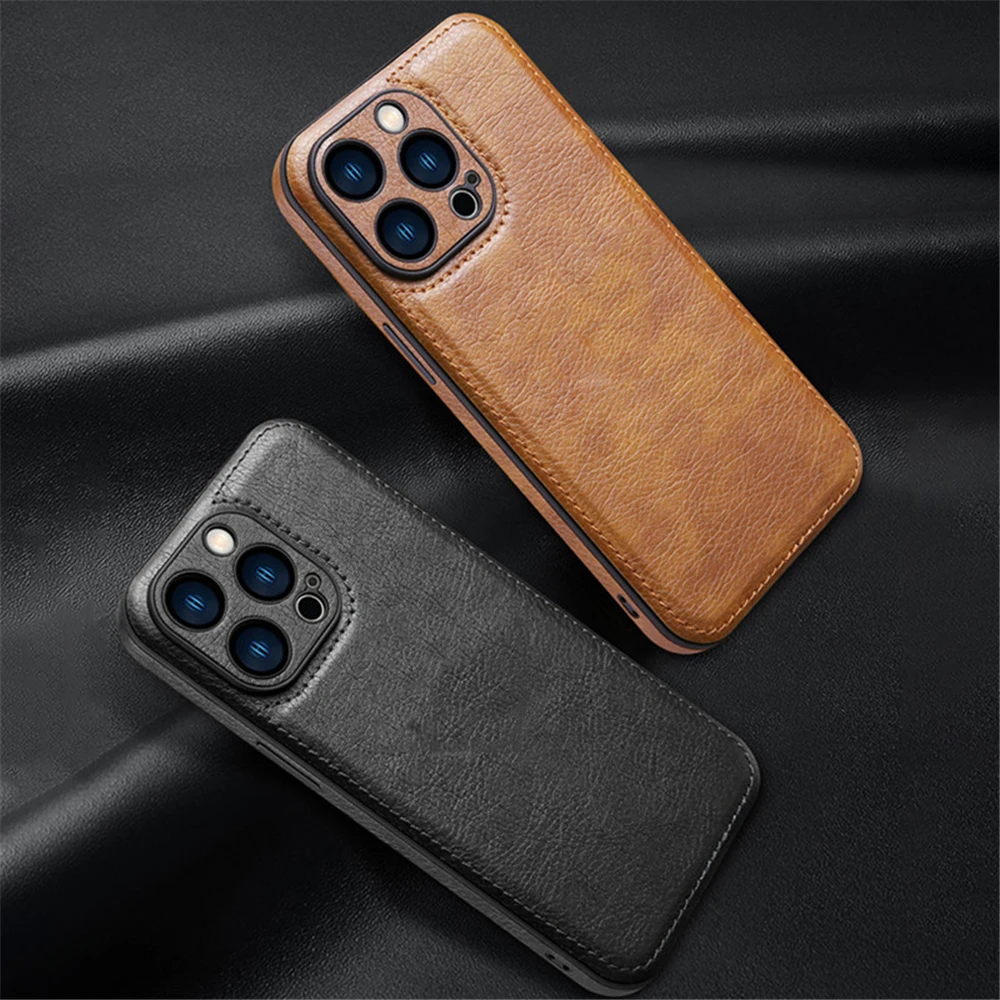 Premium Luxury Leather Phone Case For iPhone 17Air 16 15 14 13 12 11 Pro Max XS XR 7 8 Camera Protection Shockproof Back Cover - náhled 2