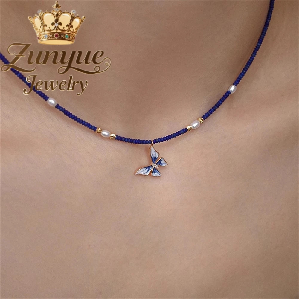 Butterfly Natural Lapis Lazuli Pearl Necklace Accessory For Women, High-End Collarbone Necklace Accessory Best Selling Exquisite
