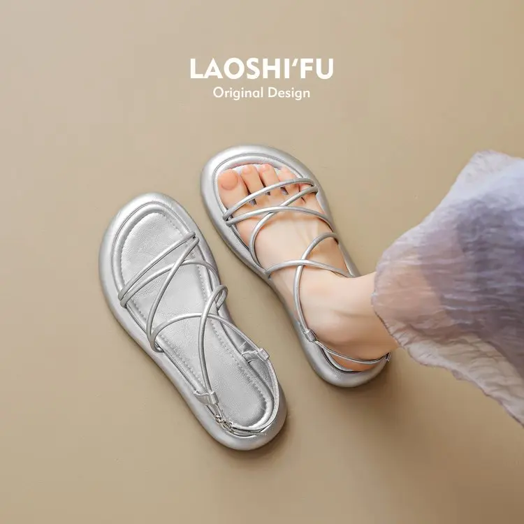 

Summer Slippers Women Sandals Narrow Vintage Square Toe Flat Cross Strap Thong Sandals V Shape Design Shoes