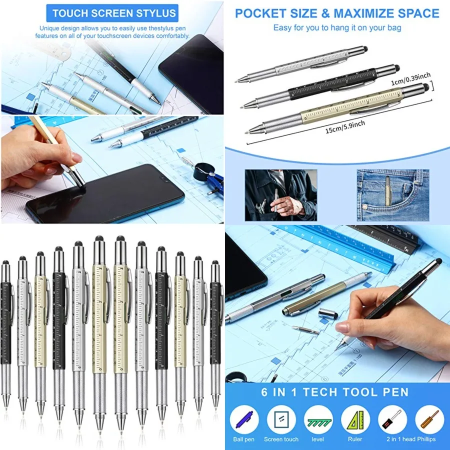 

30 Pcs Tool Pen for Men Gift 6-in-1 Multitool Tech Tool Pen with Ruler Level Gauge Ballpoint Stylus Screwdriver and Slotted Scr
