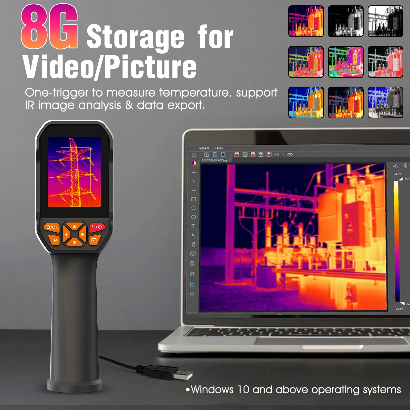 

Handheld Thermal Imager 256x192 25Hz -20~550℃ 8GB Laser Rangefinder Thermography Camera