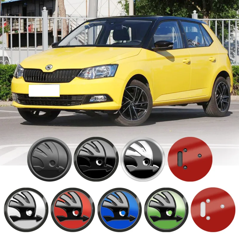 1/2Pcs 80mm 90mm 3D Car Emblem Badge Hood Front Rear Trunk Logo For Skoda Rapid Yeti Karoq Vision Fabia 1 2 Octavia a7 RS Superb