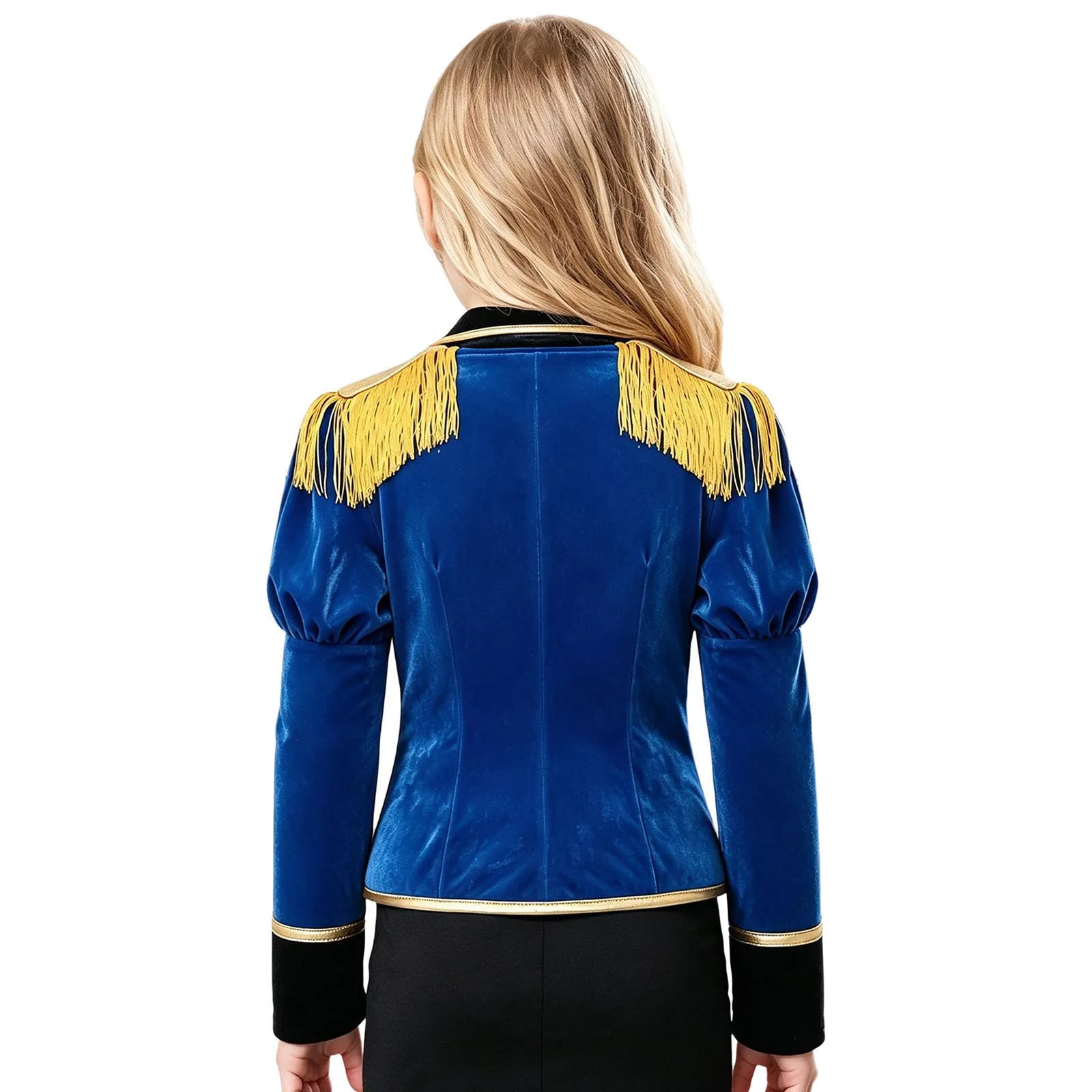 Kids Girls Halloween Circus Ringmaster Costume Long Puff Sleeve Fringe Epaulet Metal Chain Jacket coat for Drummer Performance
