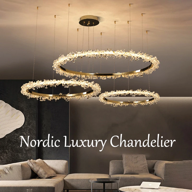 

Nordic Modern Luxury Ceiling Chandelier Indoor Shop Restaurant Living Room Pendant Lighs Electroplating Halo Led Crystal Lamps