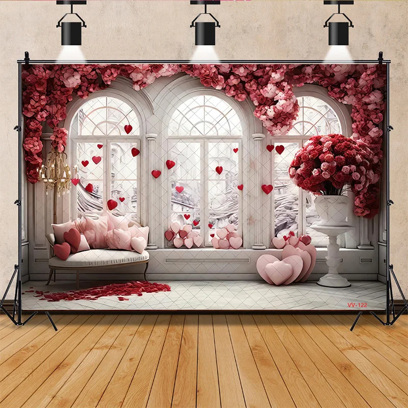 

SHENGYONGBAO Valentine's Day Photography Backdrops Props Lover Rose Flower Wall Wedding European Winow Photo Background AL-08