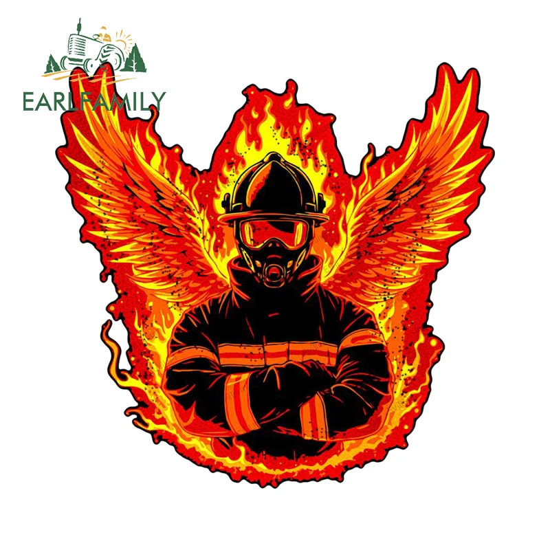 EARLFAMILY Fire Fighting Car Stickers Creative Firefighter Cool Toolbox Windshield Sunscreen ATV Decal Scratch-Proof Decoration