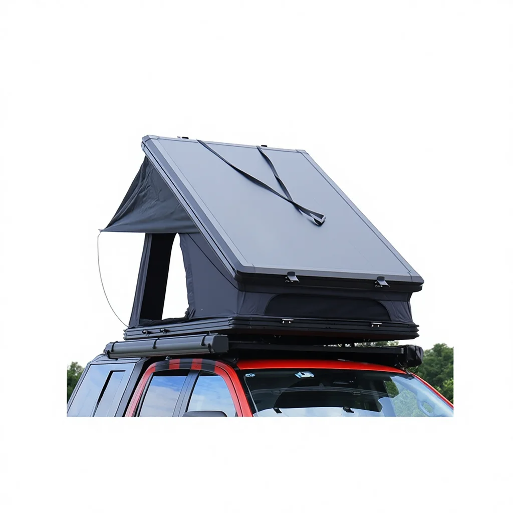 Aluminum Alloy Summer Camouflage Hardtop Rooftop Tent with Lights Elevated Triangular Design Windproof & Rainproof Car Roof Tent