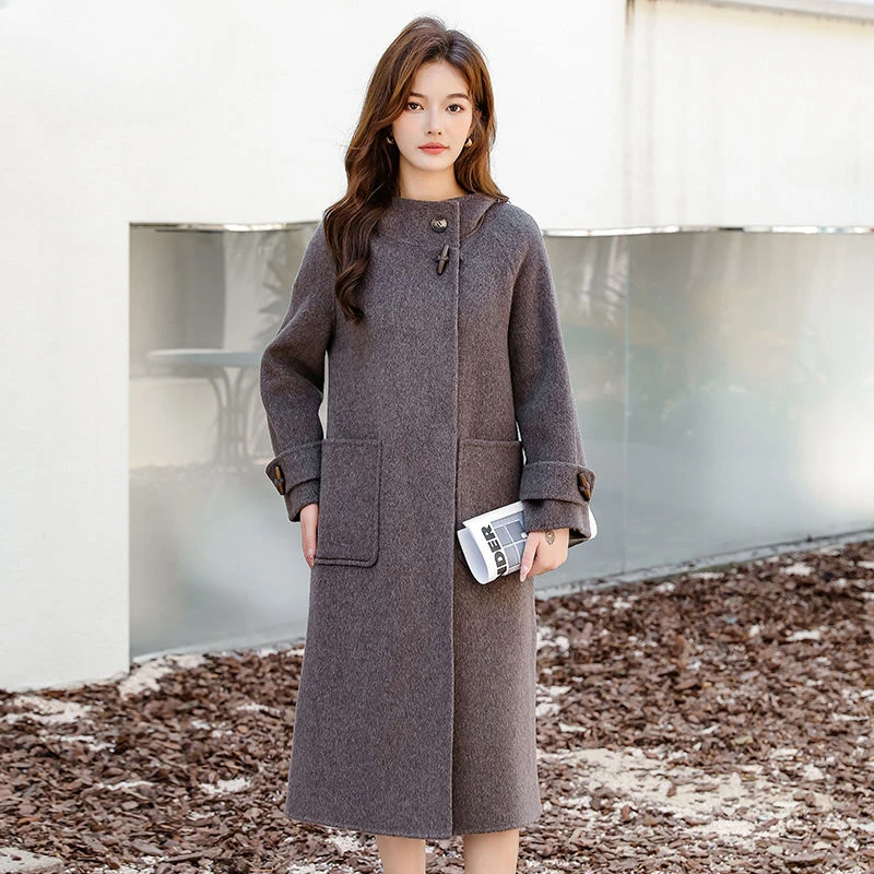 Small Fragrant Reversible Cashmere Coat for Women, Long Wool Outwear, Over the Knee, Slim Fit, Korean  Fashion, Woolen Outwear