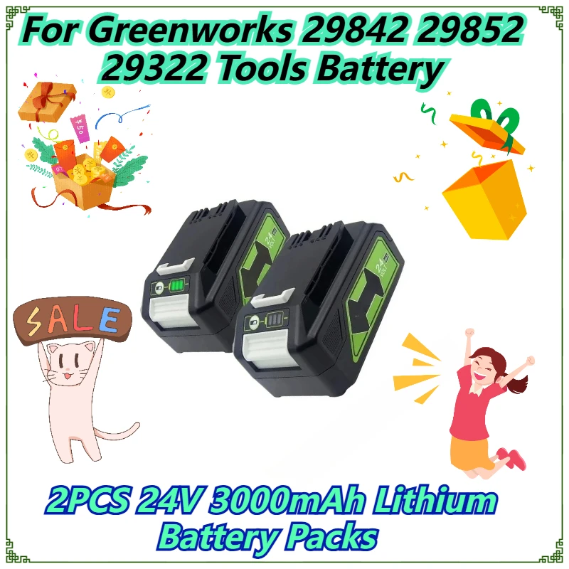 

2PCS 24V 3000mAh Lithium Battery Packs For Greenworks 29842 29852 29322 Tools Battery
