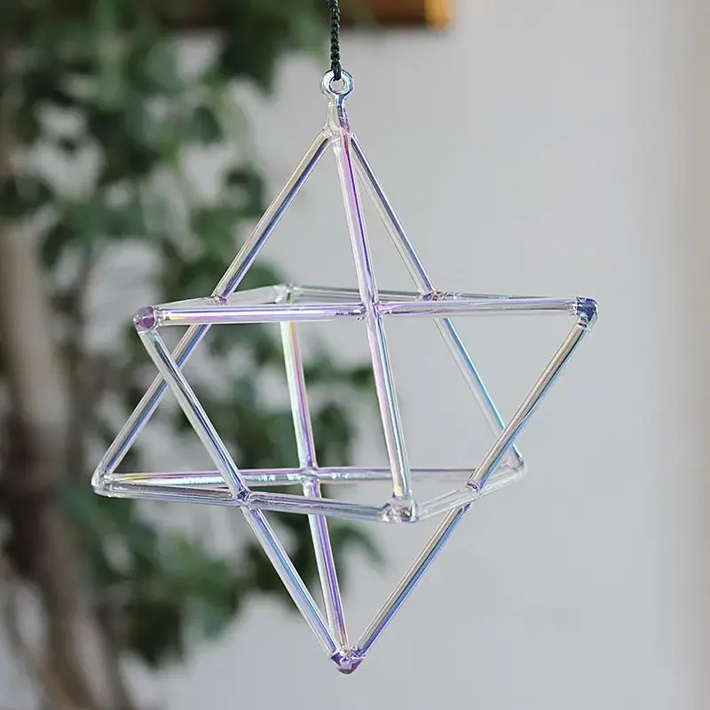 Star Linkup Aurora Iridescent High Purity Quartz Merkaba Star Singing Crystal Hanging Sound Merkaba Deep Vibration Energy Healing Chakra Activation Meditation Sound Bath Spiritual Space Cleansing Decor Sound Therapy Instrument view 6