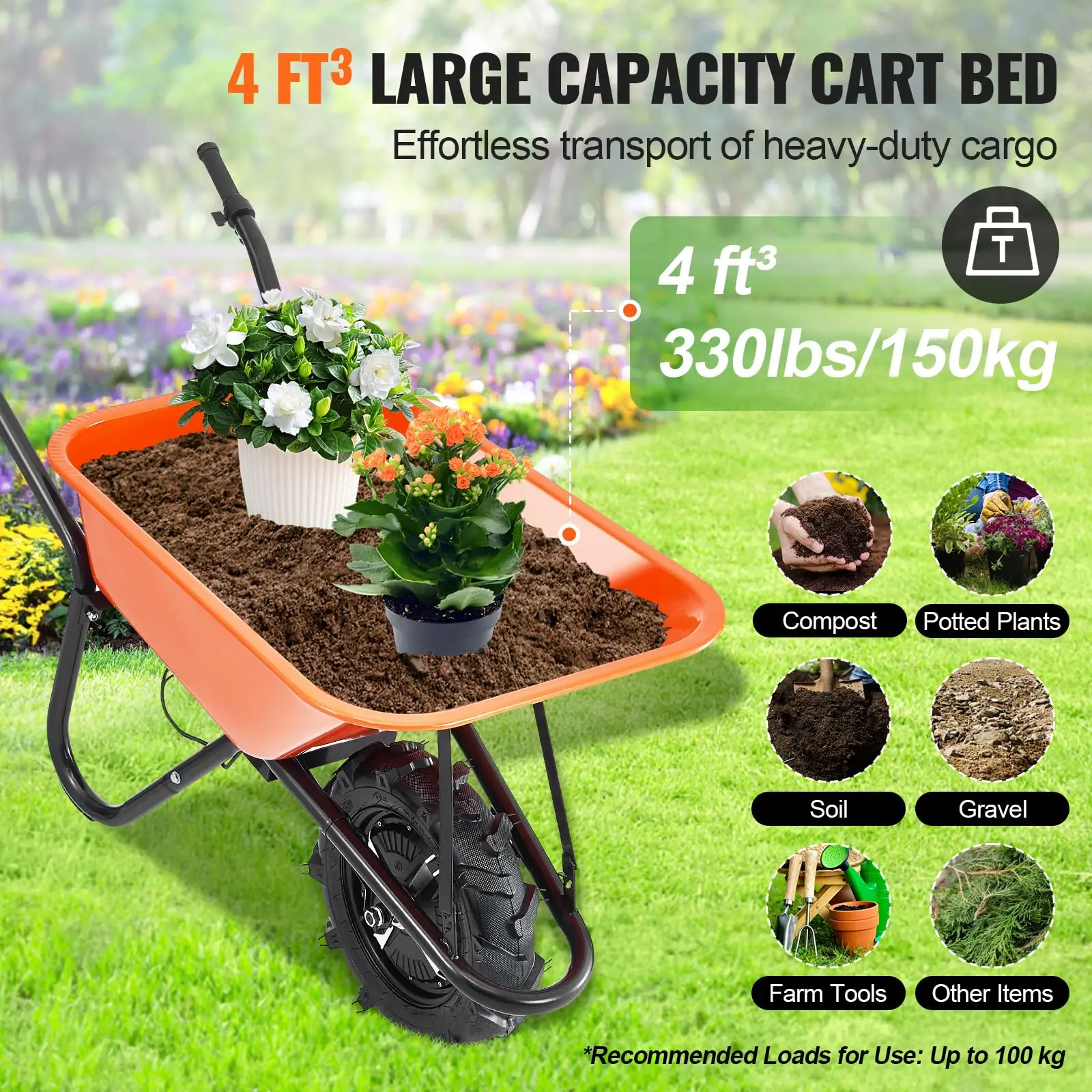 

Electric unicycle, 500W power multifunctional garden truck dump truck, 330-pound capacity, courtyard cart, and lawn farm truck