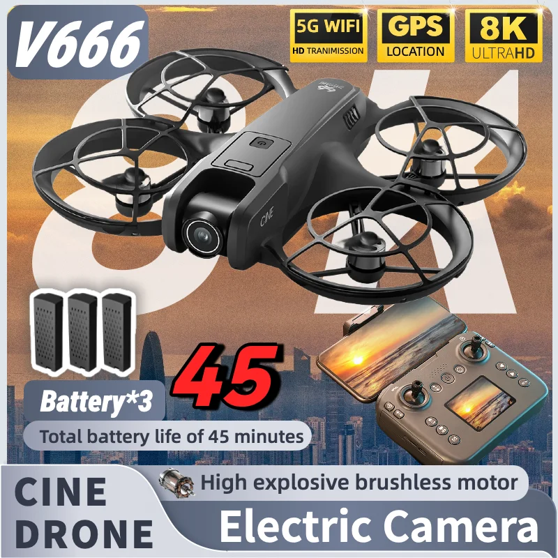 핫 V666 미니 드론 4K HD 카메라 5G FPV 브러시리스 장애물 회피 고도 유지 헤드리스 모드 장시간 비행 RC 쿼드콥터