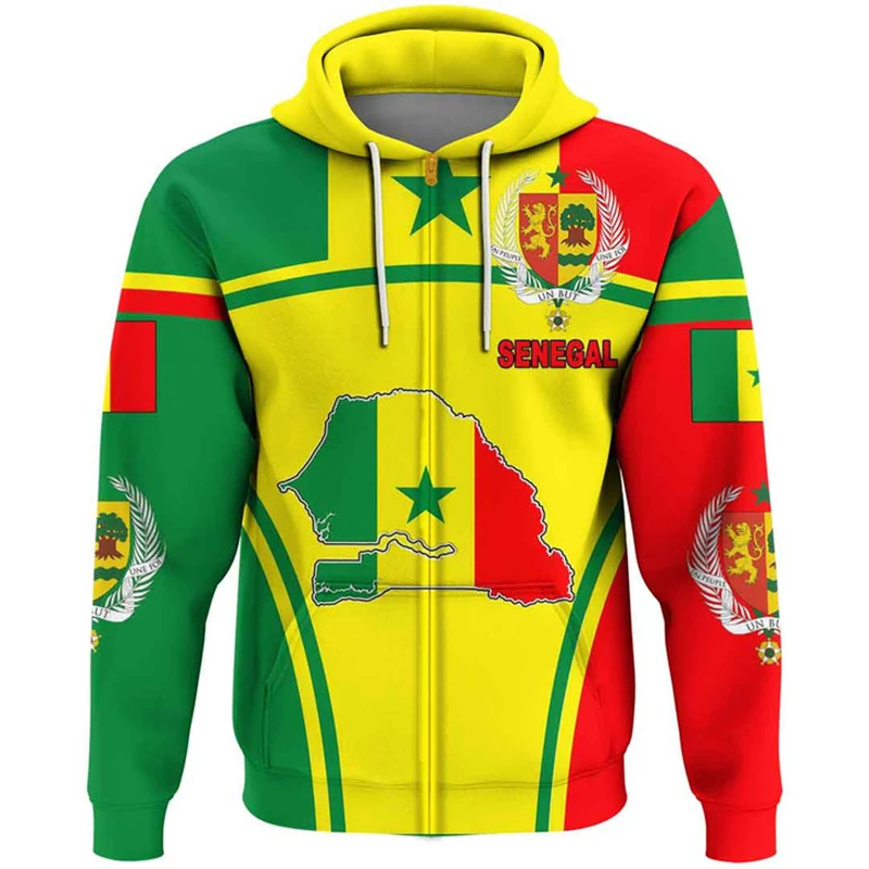 Vintage SN Senegal Flag Street Print Clothing Mens Hip Hop Personality Hooded Sweatshirts Fashion Daily Oversized Pullovers Male